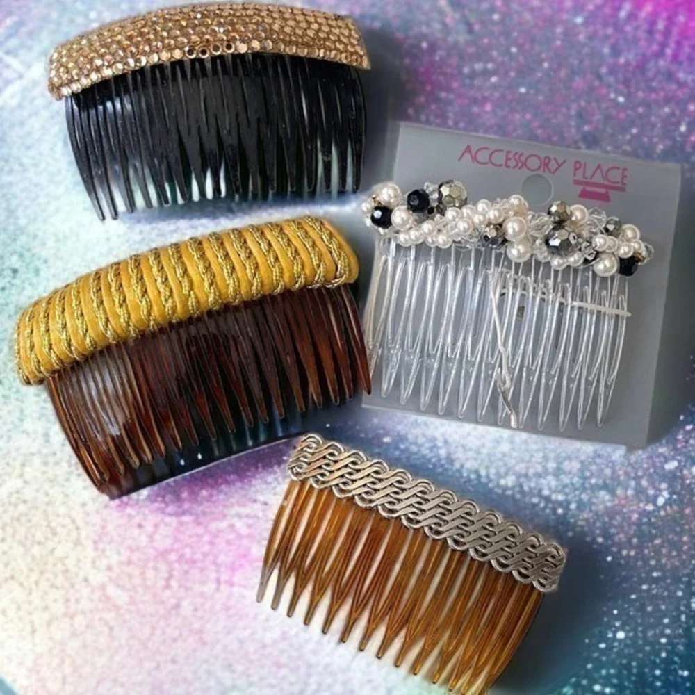 Set of 4 1990’s Hair Comb Decorative Metal and Beaded Richard Kerr NWT